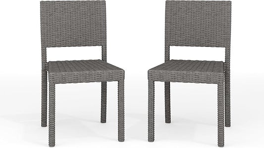 Martha Stewart Bedford Indoor-Outdoor Stackable Patio Chairs with Rattan Wicker Finish in Gray, Set of 2