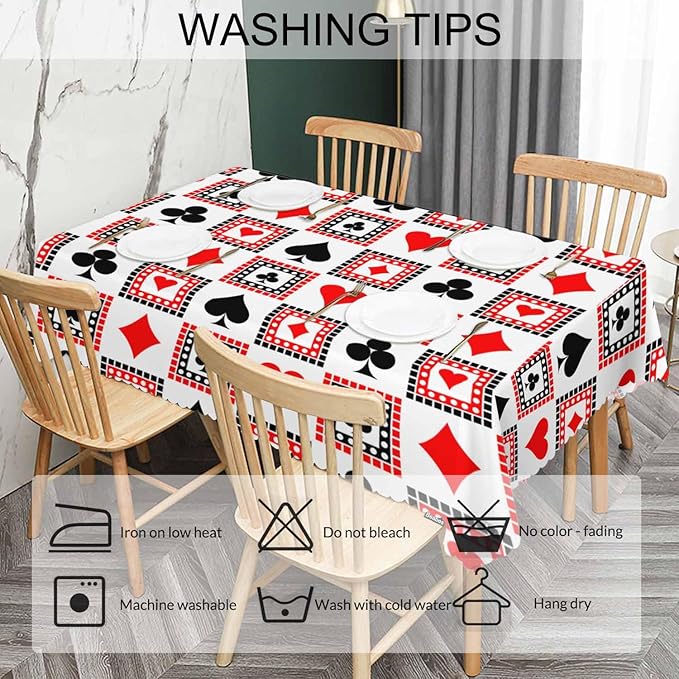 52x70 Inch Tablecloth Playings Cards, Poker Diamond Hearts Spades Poker Non-Fading Table Covers Kitchen Dinning Tabletop Decoration, Washable Table Cloth for Outdoor and Indoor Use
