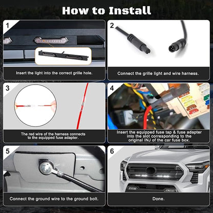LED Grill Lights - 4PCS Front Grill Lights for Toyota Tacoma SR SR5 2024 2025 2026 with Fuse Adapter & Harness (White Light with Smoked Shell)