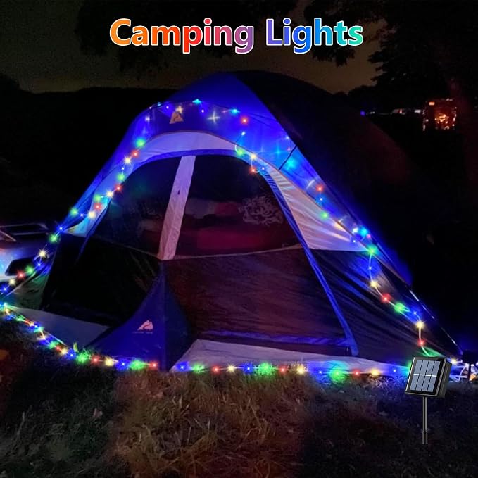 QITONG Solar Rope Lights Outdoor Waterproof, 2 Pack Each 33ft 100 LED Multicolor Trampoline Lights, Fairy Lights in Clear Thin Tube with 8 Modes