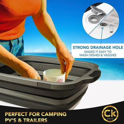 New XL Collapsible BBQ Prep Tub with LOCKING Lid, Cutting Board & Drain Hole | BPA-Free, Food-Grade, Space-Saving Prep Tubs for Marinating, Grilling, Camping & Outdoor Cooking (Black, 16L)