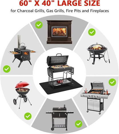 Protebox 60 x 40 inch Under Grill Mats for Outdoor Grill, Double-Sided Fireproof Deck and Patio Protector Mat, Waterproof Oil-Proof BBQ Floor Pad Indoor Fire Pit Fireplace Mat