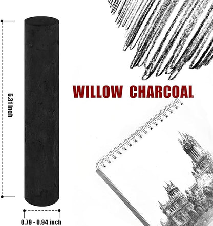 6 Pcs 0.79-0.94 Inch Black Jumbo Willow Charcoal Sticks, Large Soft Willow Charcoal Chunky Drawing Charcoal for Sketching Artist Supplies