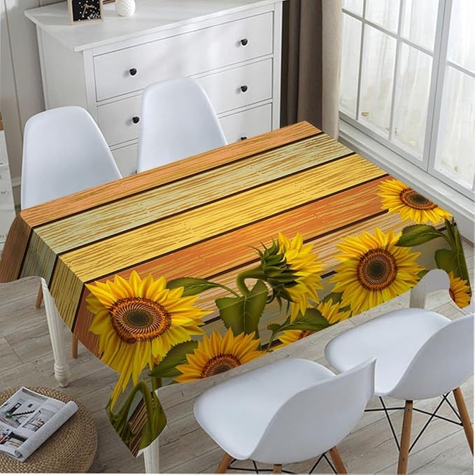 TKS MITLAN Tablecloth Sunflower Table Cloth Rectangle Table 60 x 84 Inch Retro Sunflowers on Wooden Board Kitchen Decorations for Home Dinner Party