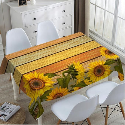 TKS MITLAN Tablecloth Sunflower Table Cloth Rectangle Table 60 x 84 Inch Retro Sunflowers on Wooden Board Kitchen Decorations for Home Dinner Party
