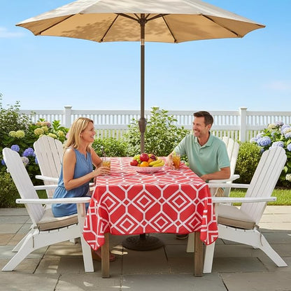 LUSHVIDA Moroccan Outdoor Tablecloth with Umbrella Hole and Zipper, 60 x 102 Inch Red, Rectangle Waterproof Wrinkle Free Table Cloth Decorative Fabric Washable Table Cover for Patio, Party, Picnic