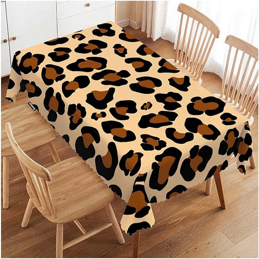 Swono Tablecloth Leopard, African Cheetah Skin Leopard Print Table Cloth for Kitchen Dining Tabletop Decoration Parties Weddings, 52 X 70 Inch Rectangle Brown Tablecloth