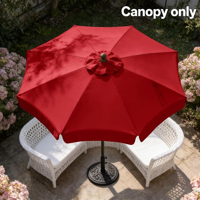 MASTERCANOPY Valance Patio Umbrella 10 ft Replacement Canopy for 8 Ribs-Red Canopy Only