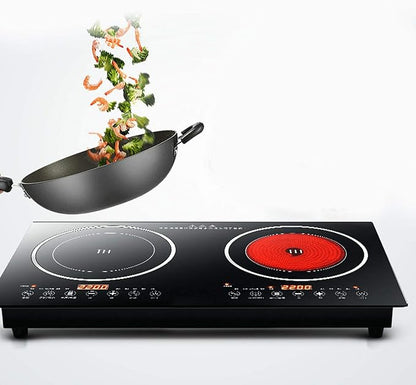 Portable Double Induction Cooktop Touch Electric Induction Cooker Cooktop -2400W/2600W Digital Countertop Burner Black (1200W Induction Cooker+1200W Induction Cooker)