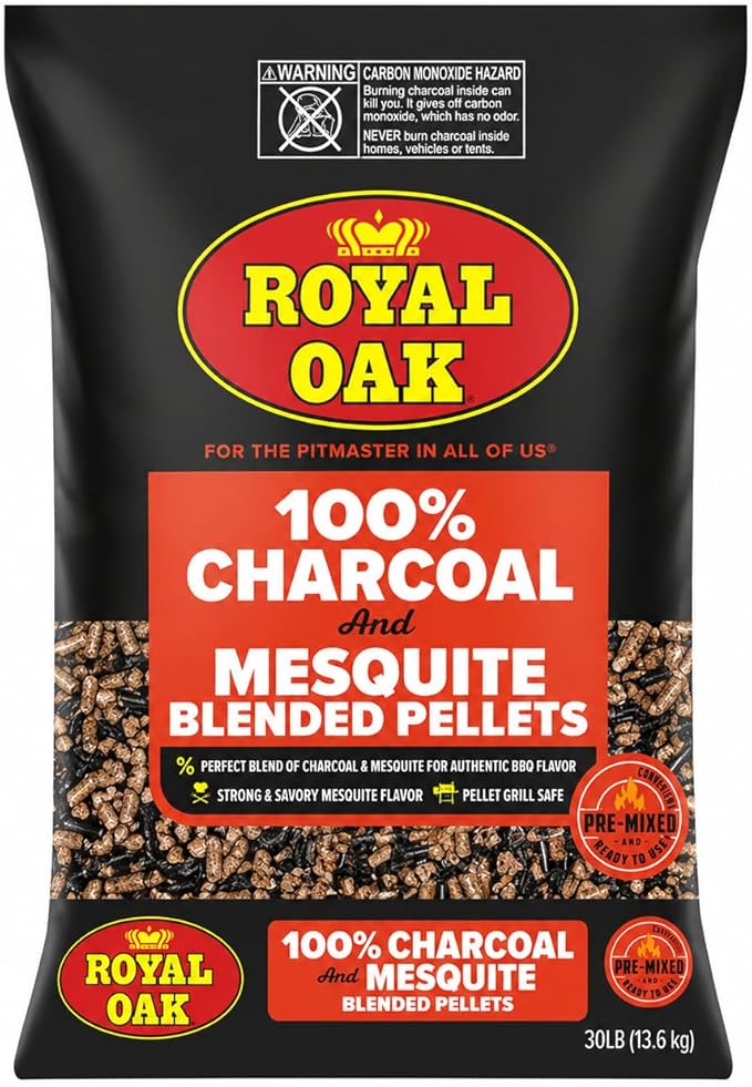 Royal Oak 100% Charcoal & Mesquite Blended Pellets for Pellet Grills and Smokers, Bold BBQ Flavor, 30 LB Bag