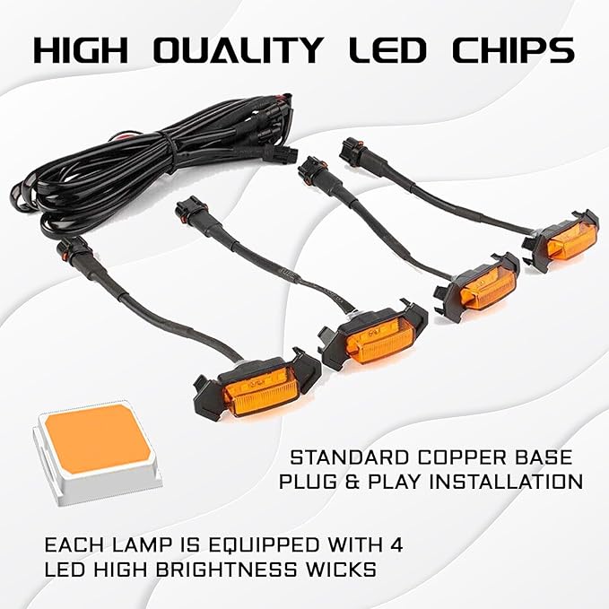 4PCS LED Grill Lights for Trucks, Amber LED Lights with Wire Harness, Front Grille LED Lights, Car Accessories Front Grill Lighting Kit for 2016-2019 Toyota Tacoma TRD PRO Front Gril