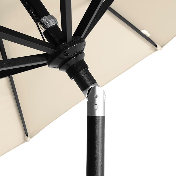 California Umbrella 12-Year-Non-Fading, 9Ft Premium Sunbrella Patio Umbrella, Hand-Crank, Button-Tilt, Black Frame, Canvas Fabric