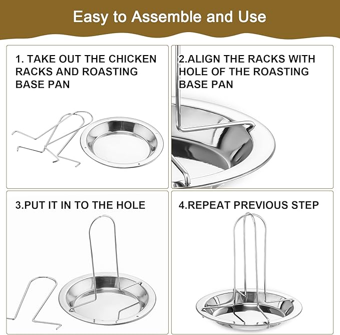6 Pack Beer Can Chicken Holder Stainless Steel Chicken Roaster Rack Whole Chicken Roaster Stand with Pan Beer Butt Vertical Chicken Stand for Grill Oven Smoker Camping Home BBQ