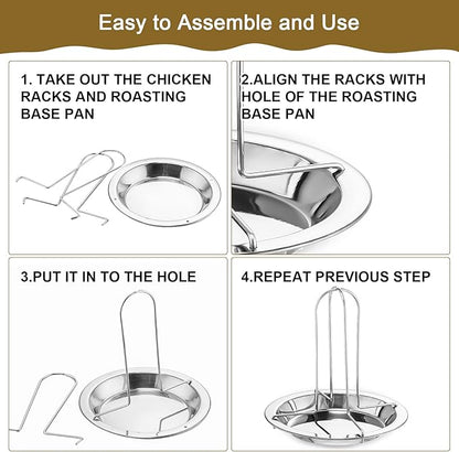 6 Pack Beer Can Chicken Holder Stainless Steel Chicken Roaster Rack Whole Chicken Roaster Stand with Pan Beer Butt Vertical Chicken Stand for Grill Oven Smoker Camping Home BBQ
