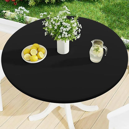 Smiry Round Spandex Tablecloth, Elastic Fitted Washable Tablecloths for 57"-68" Tables, Waterpoof Stretch Picnic Table Cover for Dining, Indoor and Outdoor, Black