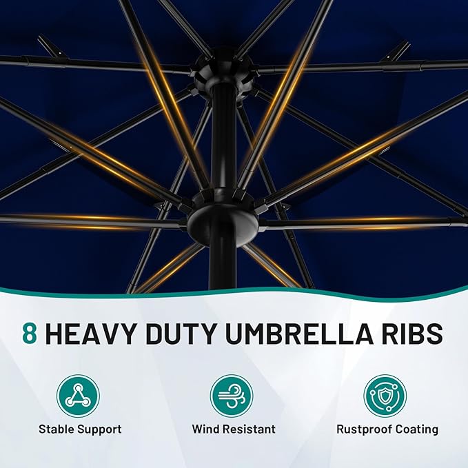 AreShark 9ft 3-Tier Patio Umbrellas, Outdoor Umbrella with 8 Sturdy Ribs UV Protection Windproof, Market Table Umbrella w/Push Button Tilt & Crank for Pool, Porch, Deck, Garden(Navy)
