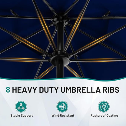 AreShark 9ft 3-Tier Patio Umbrellas, Outdoor Umbrella with 8 Sturdy Ribs UV Protection Windproof, Market Table Umbrella w/Push Button Tilt & Crank for Pool, Porch, Deck, Garden(Navy)