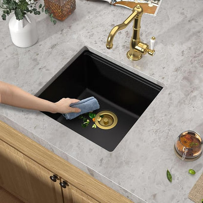 18x18 Inch Undermount Bar Sink Workstation - Matte Black Granite Composite Single Bowl Classic Quartz Under Counter Small Wet Prep Sink for Kitchen Bar, RV, and Boat #TLGU-130