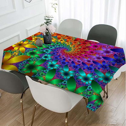 Tablecloth Tie Dye Table Cloth Rectangle Table 52 x 70 Inch Rainbow Spirals Flower Petals Kitchen Decorations for Home Dinner Party