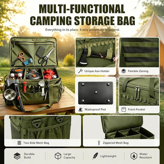 40L Camping Storage Bag Waterproof 600D Foldable Camp Box Organizer Modular Gear Kitchen Carry Case | 40L waterproof 600D camping storage bag with removable dividers. Foldable outdoor gear & kitchen box for trunk organizer