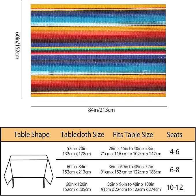 TKS MITLAN Colorful Mexican Style Tablecloth Decor Stripes Lines Art Feature Bright Table Cloth Dining Room Kitchen Table Cover 60" X 84" Oblong/Rectangle