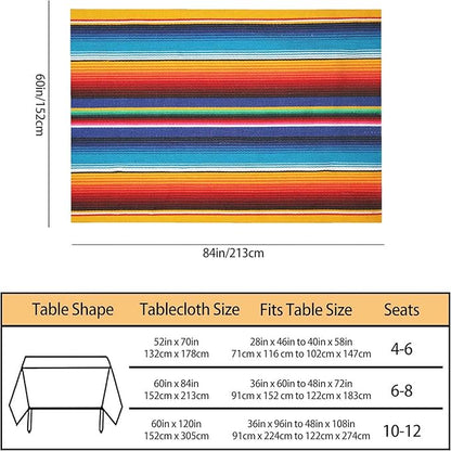TKS MITLAN Colorful Mexican Style Tablecloth Decor Stripes Lines Art Feature Bright Table Cloth Dining Room Kitchen Table Cover 60" X 84" Oblong/Rectangle
