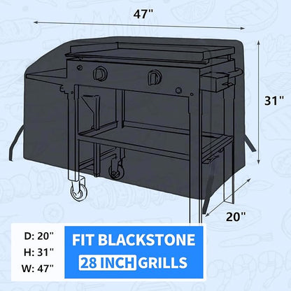 NEXCOVER Griddle Cover for Blackstone 28 Inch 2 Burner Griddle,600D Heavy Duty Waterproof Flat Top BBQ Cover for Outside,Anti-UV/Tear & Fade Resistant/Wind-Proof Gas Grill Cover with Support Pole