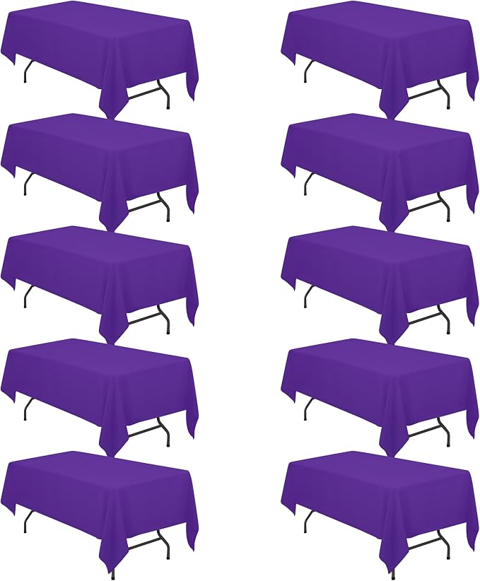 BRILLMAX 10 Pack Purple Tablecloths 60x102 Inch for 6ft Rectangle Tables | 150 GSM Polyester Fabric, 15" Standard Drop, Water, Stain & Wrinkle Resistant Cloth Cover for Wedding Reception Banquet Party