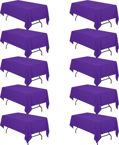 BRILLMAX 10 Pack Purple Tablecloths 60x102 Inch for 6ft Rectangle Tables | 150 GSM Polyester Fabric, 15" Standard Drop, Water, Stain & Wrinkle Resistant Cloth Cover for Wedding Reception Banquet Party