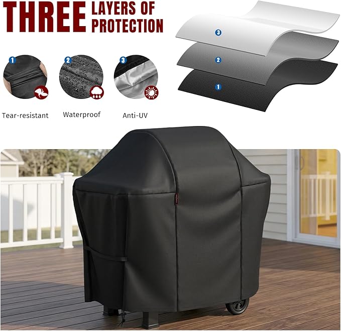 SHINESTAR 52 Inch Grill Cover for 49-52" Most 3-4 Burner Gas Grills, Heavy Duty Oxford Fabric BBQ Cover Waterproof UV Protection, Windproof with Magic Tape & Drawstring Bottom
