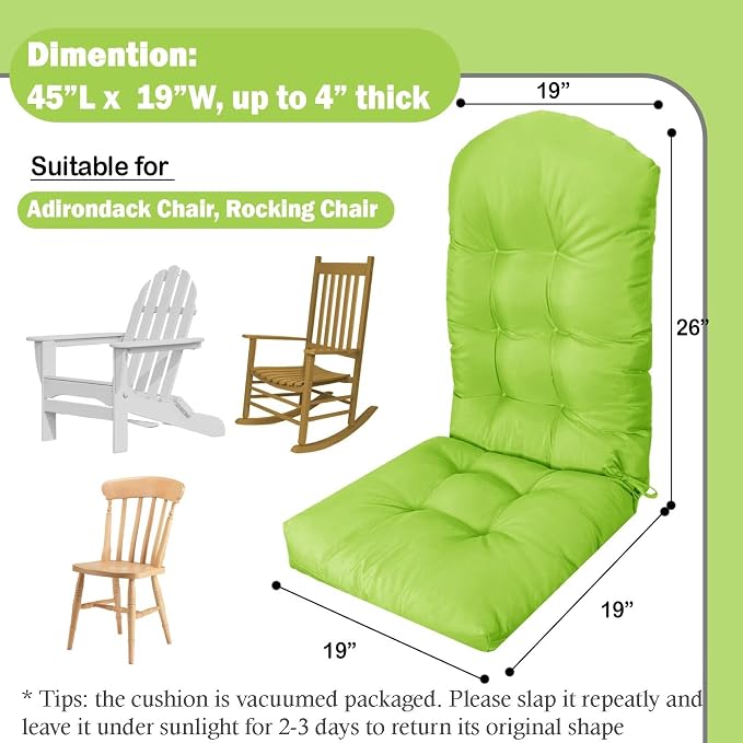 Adirondack Chair Cushion, Outdoor Patio Furniture Seat Pad, Waterproof | Waterproof cover with straps, PP cotton, high back thick seat pad for adirondack rocking chair indoor outdoor porch 44x19x4