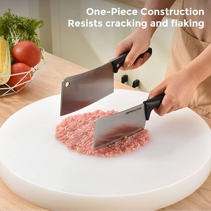 18.9" Round Plastic Cutting Board, 3" Extra Thick Commercial Grade Butcher Board, Food-Grade PE Chopping Block for Meat Cutting, Butchering, BBQ Prep & Restaurant Kitchen Use