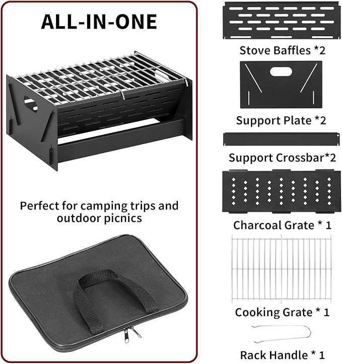 Portable Charcoal Grill, Folding Camping Campfire Grill with Carry Bag, Heavy Duty BBQ Grill Fire Pit for Outdoor Cooking, Camping, Picnic, Patio, Backyard by DNKMOR