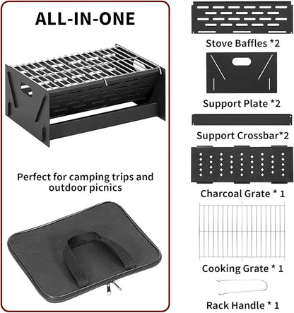 Portable Charcoal Grill, Folding Camping Campfire Grill with Carry Bag, Heavy Duty BBQ Grill Fire Pit for Outdoor Cooking, Camping, Picnic, Patio, Backyard by DNKMOR