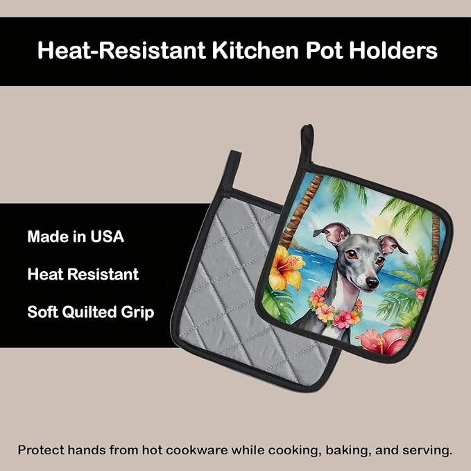 Caroline's Treasures Italian Greyhound Luau Pair of Pot Holders Kitchen Heat Resistant Pot Holders Sets Oven Hot Pads for Cooking Baking BBQ, 7 1/2 x 7 1/2