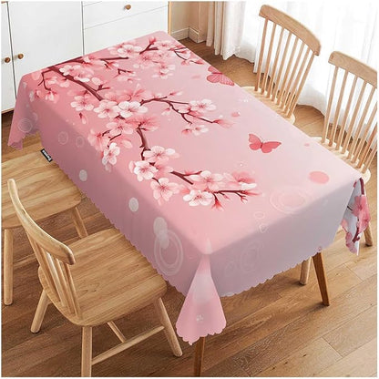 Swono Cherry Blossom Tablecloth Japanese Cherry Tree Nature Rectangle Table Cloth Washable Plaid Table Cover for Kitchen Holiday Dinner Banquet, 52x 70 Inch Tablecloth, Pink