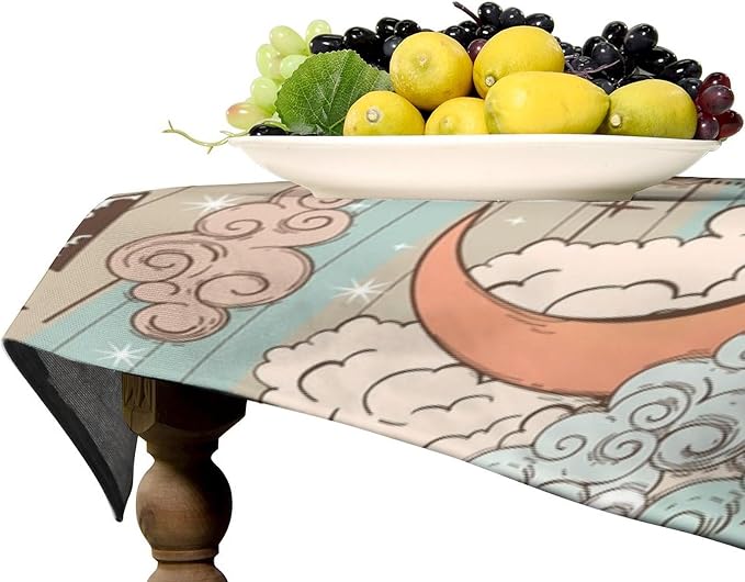 Retro Sun Moon Tablecloth Vintage Mystical Astrology Tarot Zodiac Galaxy Space Table Cloth Water Resistant Wipeable Table Cover for Farmhouse Picnic Party Holiday Kitchen Dinner Table 60"x90"