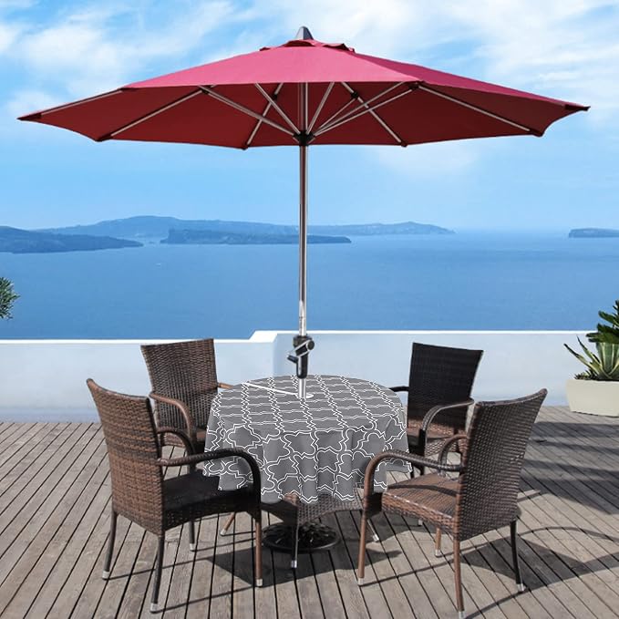 UMINEUX 60" Outdoor Round Tablecloth with Umbrella Hole and Zipper | Spring/Summer Waterproof Round Patio Table Cover for Picnic/BBQ/Garden, Gray