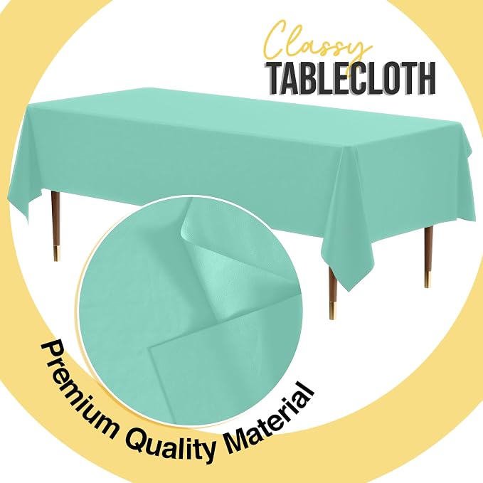 Exquisite 66% Thicker Premium Plastic Table Cloth Rectangle Table Cover 0.5 Mil 24 Pack Mint Table Cloth 54 Inch x 108 Inch Disposable Tablecloth Won't Tear Easily Like Cheap Thin Brands