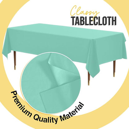 Exquisite 66% Thicker Premium Plastic Table Cloth Rectangle Table Cover 0.5 Mil 24 Pack Mint Table Cloth 54 Inch x 108 Inch Disposable Tablecloth Won't Tear Easily Like Cheap Thin Brands