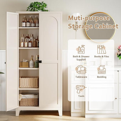 Zevemomo 71" Metal Locking Cabinet Lockable Storage Cabinet for Home Office | Pantry Cabinet with 4 Adjustable Shelves & 2 Doors, Steel Lockable Cabinet with 3-Digit Combination Lock for Kitchen, Office