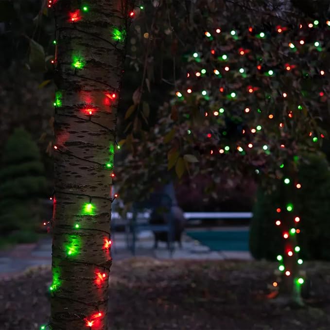kemooie 500 LED Christmas String Lights, 164FT 8 Lighting Mode with Memory Plug in Green Wire Waterproof Lights, for Outdoor Birthday Christmas Party Garden Balcony Decorations (Red and Green)