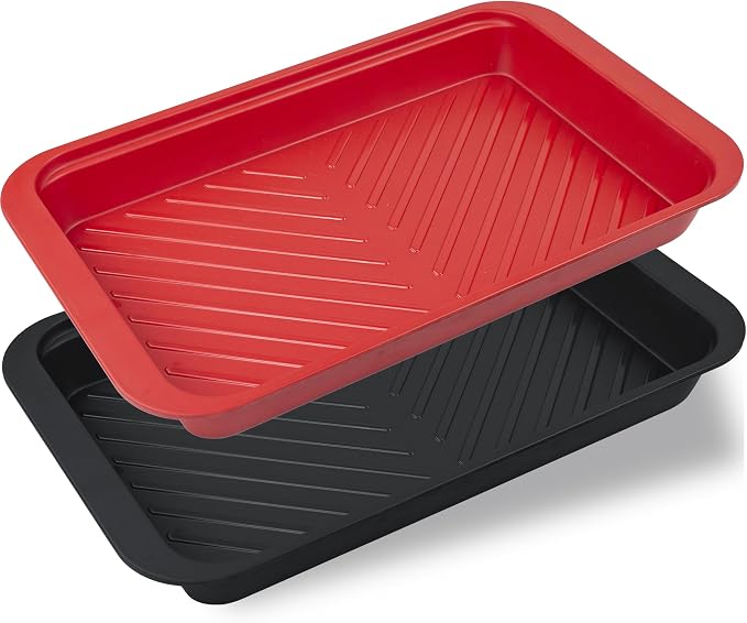 ECOIOU Deep Grilling and Prep Serving Tray, Dishwasher-Safe | BBQ Trays for Raw and Cooked Food, Melamine Serving Trays for Food, Set of 2, Black and Red