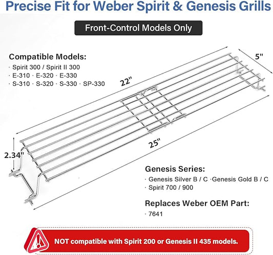 7641 Stainless Steel Warming Rack - Replacement for Weber Spirit 300/II 300 Series (Front Control: E310/S310/E320/S320/SP330), Fits Genesis Silver Gold B/C Grills