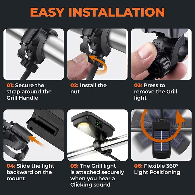 Griddle Buddy Night Chef Pro Outdoor Grill Light - Solar & USB-C Rechargeable LED BBQ Light Auto On/Off Tilt Sensor, Universal Mount, Weatherproof Grill Accessory for Blackstone, Weber & Most Grills