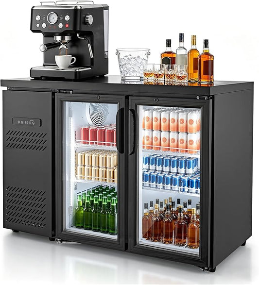 VEVOR Back Bar Cooler, 11.8 Cu. Ft Counter Height Beverage Refrigerator, Commercial Display Fridge w/ 2 Glass Doors, LED Lighting, Shelves, Fan Cooling Beer Wine Cooler for Pub, Merchandiser, Office