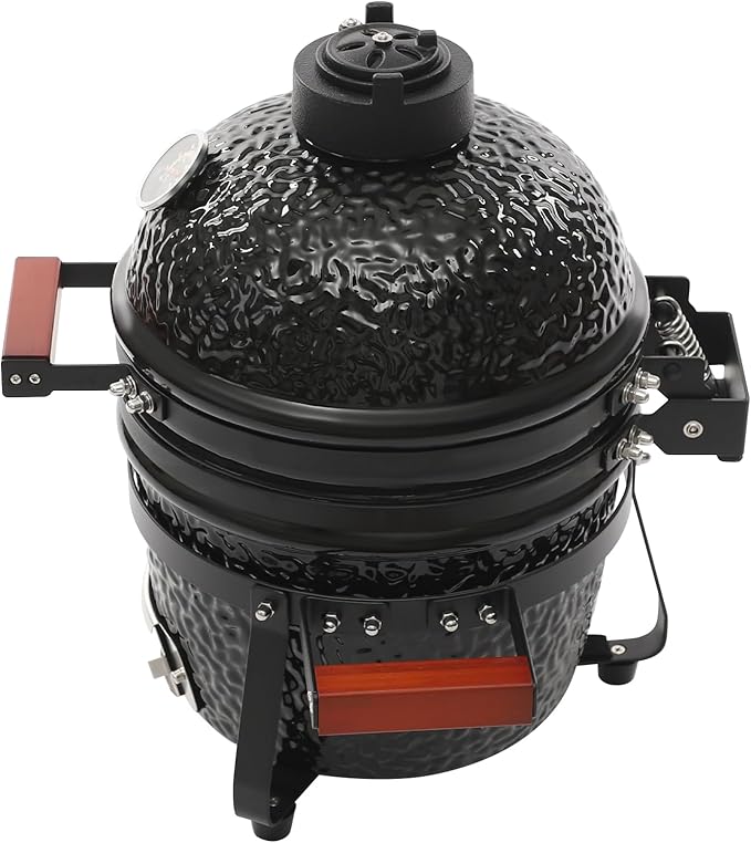13" Ceramic Charcoal Grill, Ceramic BBQ Charcoal Grill and Smoker for Camping, Backyard & Home BBQ INGRILL