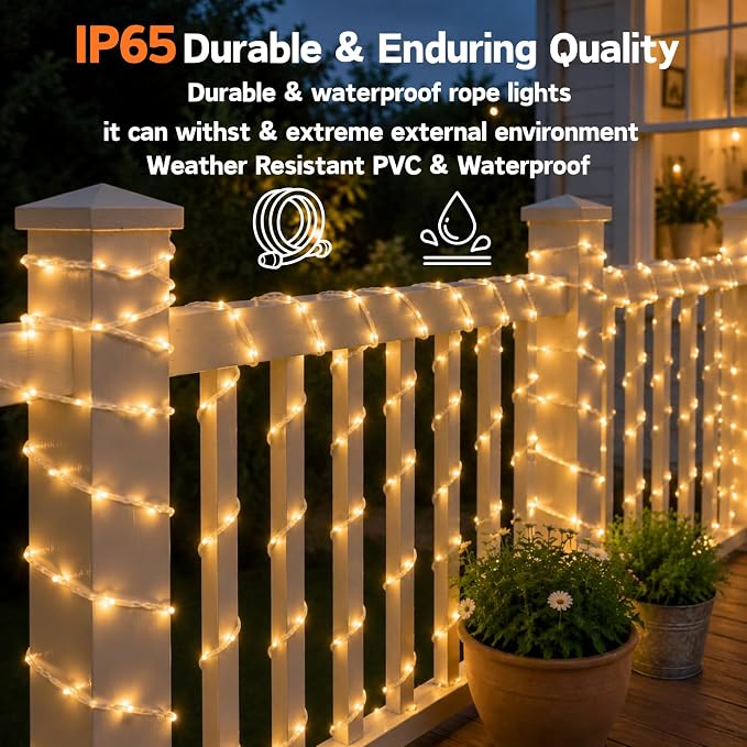 Solar String Lights, 33FT 100LED Warm White | IP65 waterproof, solar powered, 8 lighting modes. Fairy lights for garden, patio, backyard, tree, party decoration.