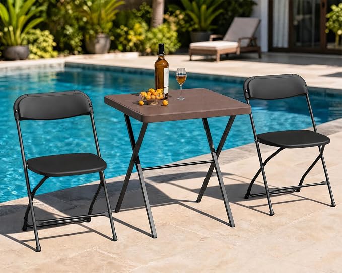 Folding Table and Chairs Set for 2, 27 Inch Square Folding Card Table with 2 Foldable Chairs, Portable Folding Table Set for Camping, Patio, Picnic, RV, Dorm, Small Spaces