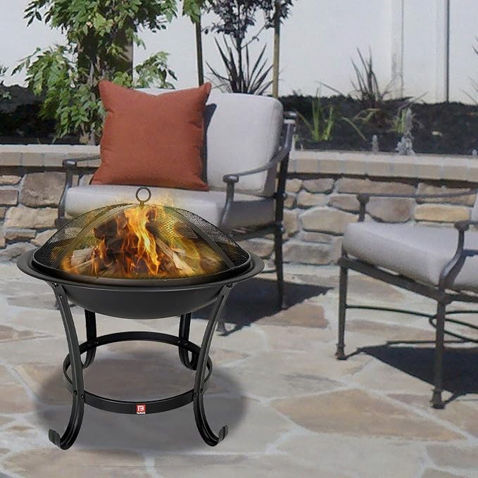 Fire Beauty Fire Pit BBQ Grill Pit Bowl with Mesh Spark Screen Cover,Poker (Includes Tote Bag)
